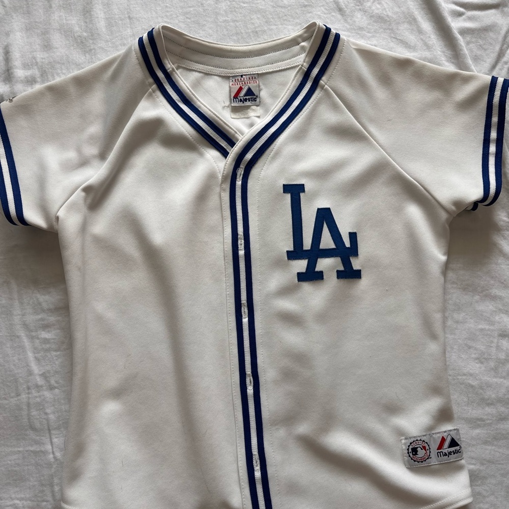 Vintage Majestic Women’s LA Dodgers iWhite and Blue Baseball Jersey